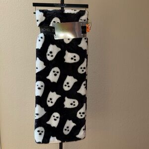 New Rachel Zoe 50 x 70” Halloween Black with White Ghosts Luxe Faux Fur Throw